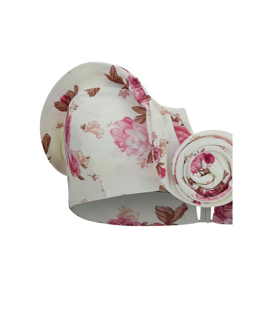 Magda Butrym Pink Sculptural Floral-Print Bandeau Swim Top Polyamide; Elastane Swimwear