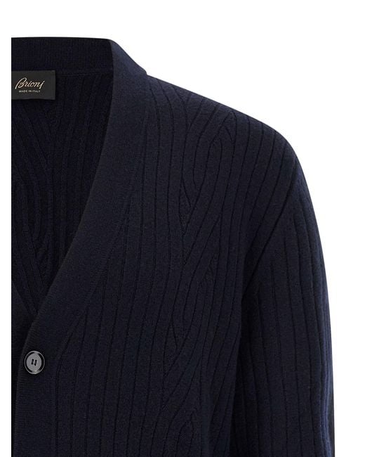 Brioni Blue Ribbed And Braid Cardigan for men
