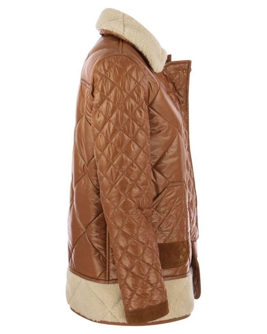 Fay Brown 3 Quilted Hooks With Shearling Effect Inserts Jacket