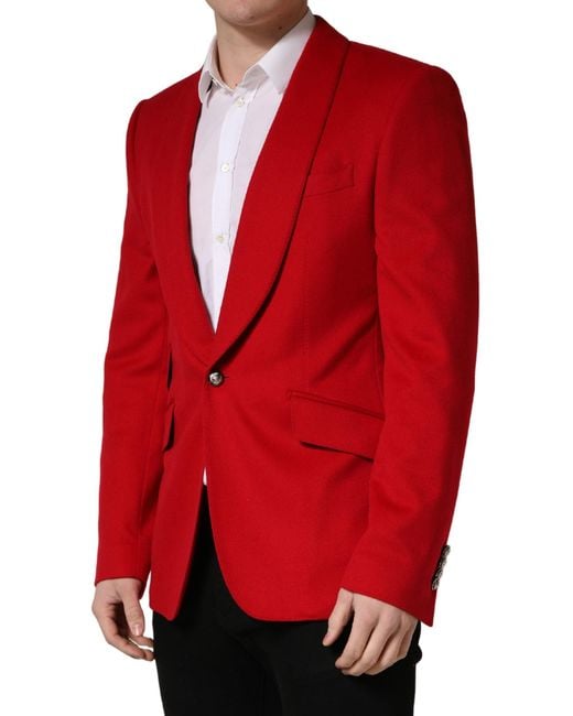 Dolce & Gabbana Red Cashmere Single Breasted Jacket Blazer for men