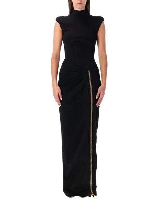 Balmain Black Long Jersey Dress With Zip