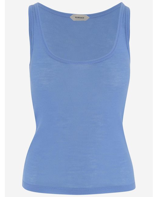 Versace Blue Wool Top Tops