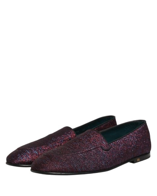 Dolce & Gabbana Purple Glitter Lurex Logo Dress Loafers Shoes Leather for men