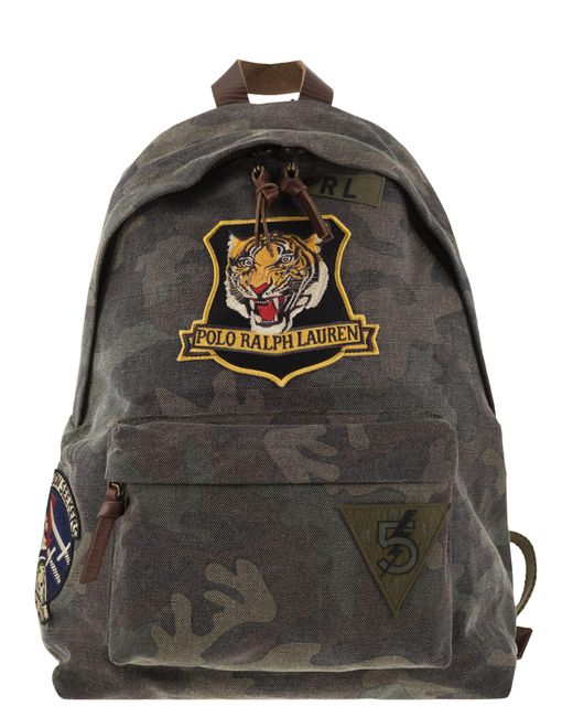 Polo Ralph Lauren Gray Camouflage Canvas Backpack With Tiger for men