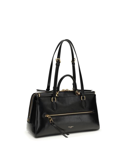 Dolce & Gabbana Black Vittoria Medium Handbag Calf Leather Bos Taurus; Pvc Shoulder Bags