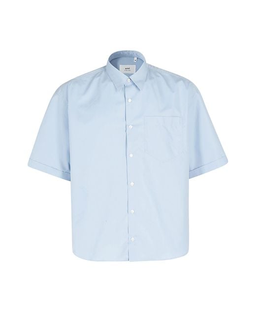 AMI Blue Boxy Fit Sl Shirt for men