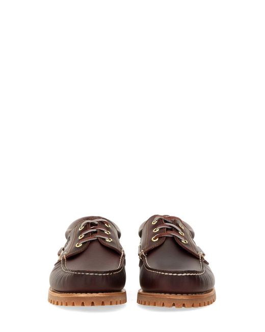 Timberland Brown Leather Boat Moccasin Lace-Up Shoes for men
