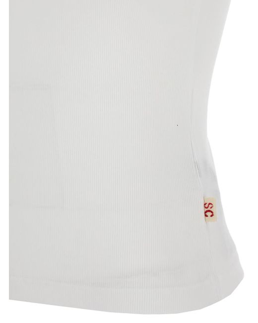 Semicouture White Ribbed Tank Top With U Neckline