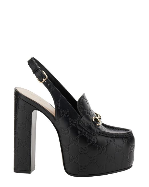 Gucci Black Horsebit Leather Slingback Platform Pump