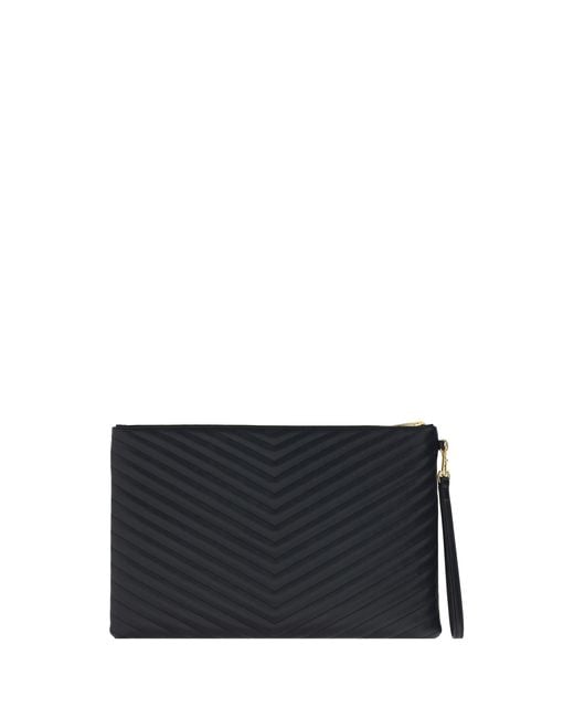 Saint Laurent Black Matelassé Leather Pouch Calf Clutch Bags