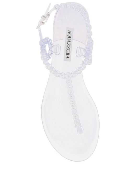 Aquazzura White Almost Bare Embellished Jelly Flat Sandals