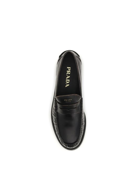 Prada Black Leather Loafers-Tan Calf