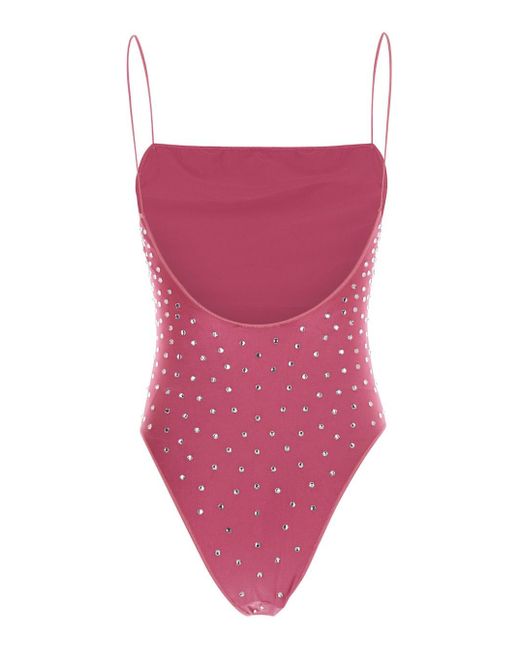 Oseree Pink 'Gem Maillot' One-Piece Swimsuit With Rhinestone