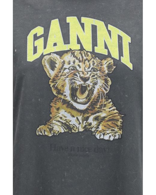 Ganni Multicolor Long-Sleeve Tiger-Print T-Shirt Cotton Sweatshirts