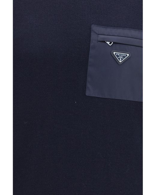 Prada Blue Virgin Wool Sweater Fleece Ovis Aries for men