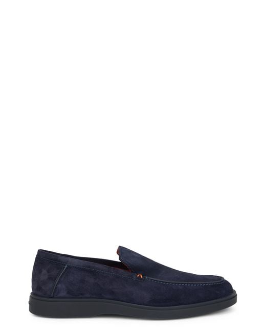 Santoni Blue Loafers Suede Calfskin for men