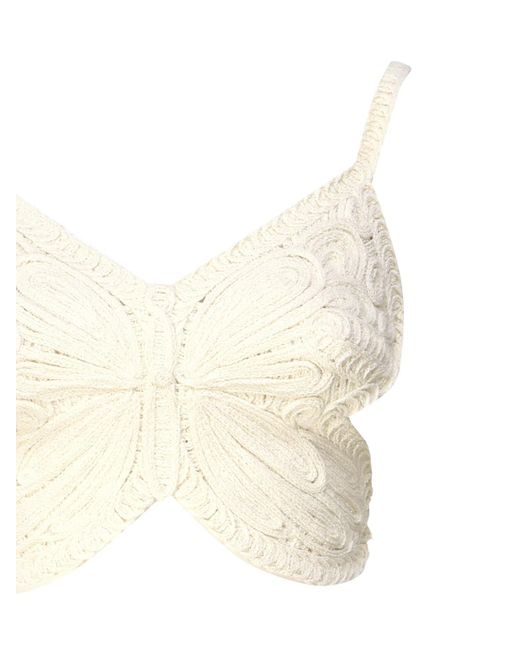 Blumarine White Cropped Top With Butterfly Embroidery