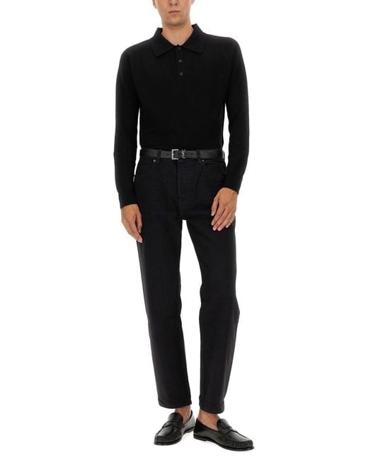 Saint Laurent Black Wool Polo Shirt T Jumpers for men
