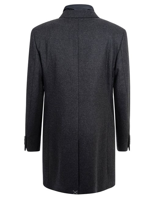 Fay Blue High-Neck Layered Buttoned Coat for men