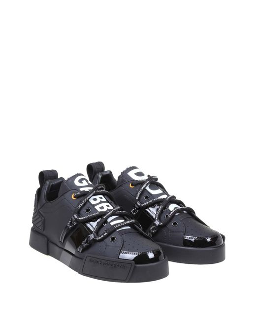 Dolce \u0026 Gabbana Leather Sneaker Portofino In Vitello E Vernice Colore Nero  in Black /White (Black) for Men | Lyst