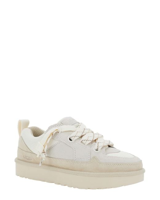 Ugg White 'Lo Lowmel' Sneakers With Mesh Inserts And Logo On The Side