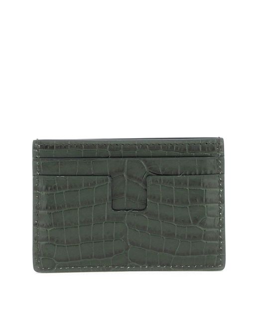 Tom Ford Green Croco-embossed Leather Card Holder for men