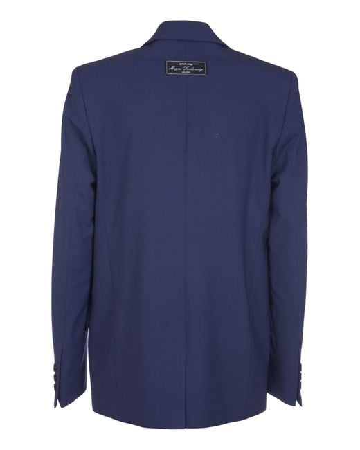 MSGM Blue Logo Patched Plain Blazer