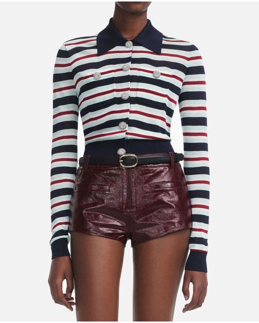 Self-Portrait Blue Striped Viscose Knit Top