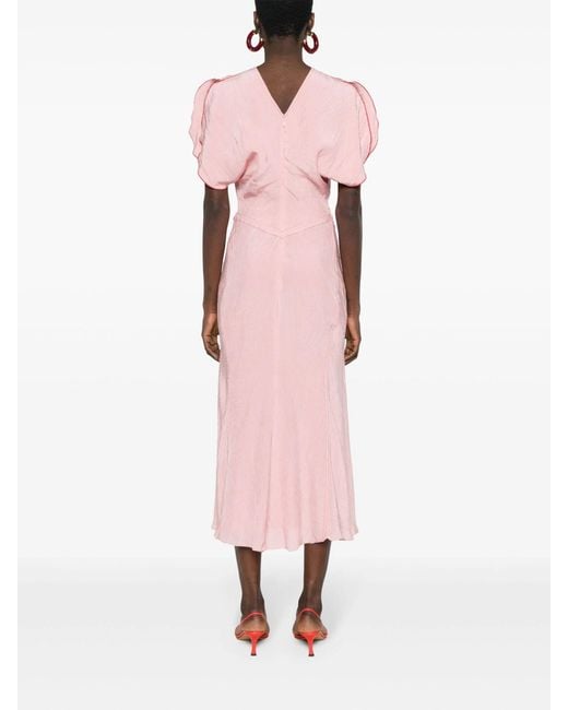 Victoria Beckham Pink Midi Dress Curled Waist
