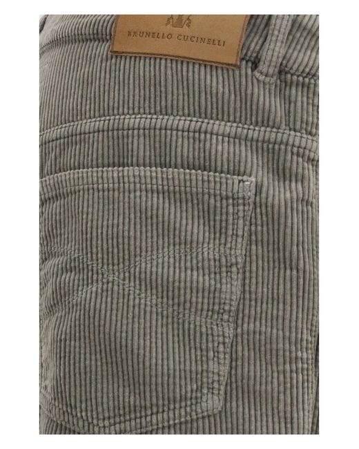 Brunello Cucinelli Gray Corduroy Pants Cotton; Elastane for men