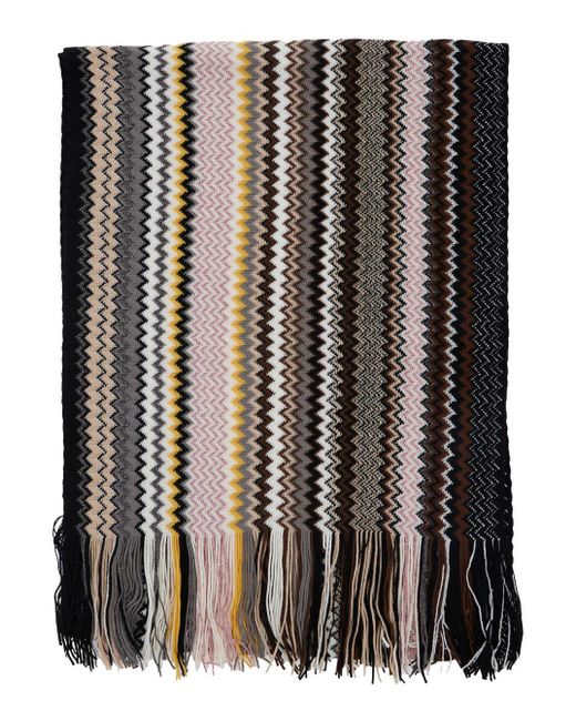 Missoni Black Rectangular Scarf With Chevron Motif