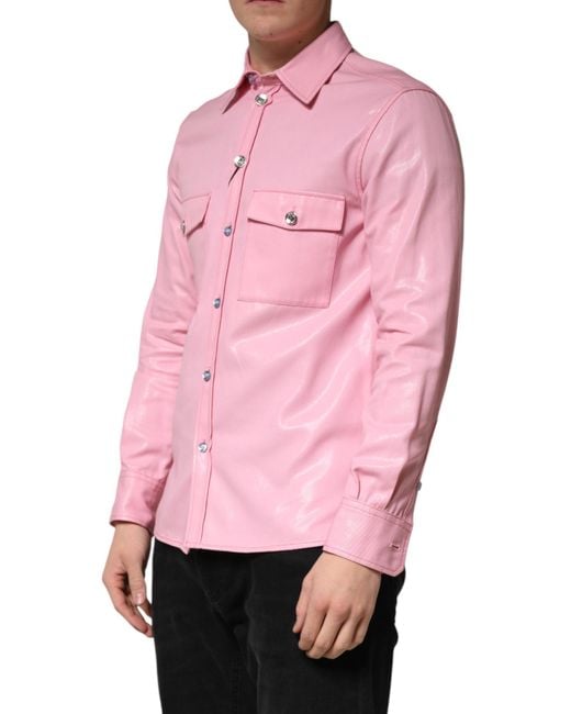 Dolce & Gabbana Pink Cotton Collared Button Down Shirt for men