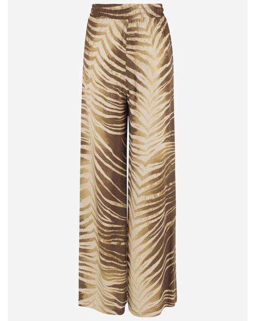 Just Cavalli Natural Viscose Trousers With Brushstroke Print
