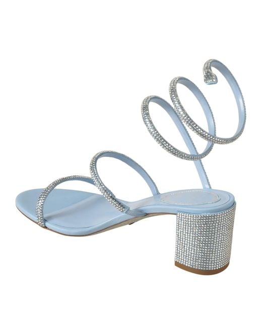 Rene Caovilla Blue Block-Heel Twister Strap Embellished Sandals