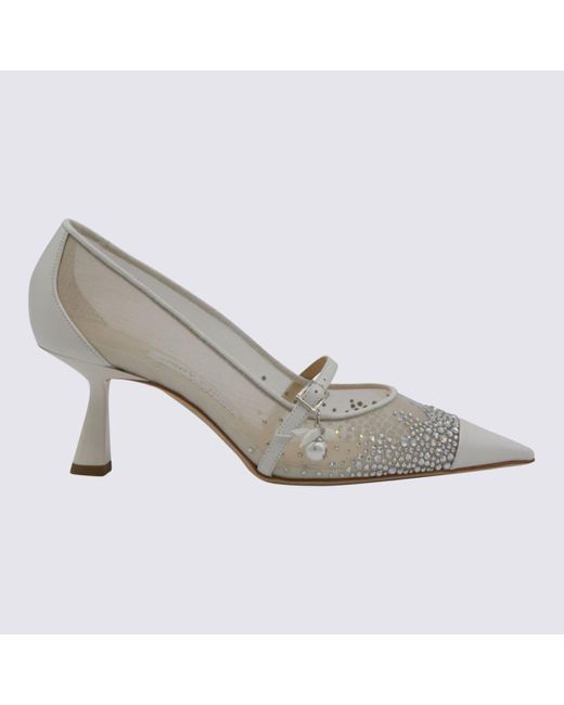 Jimmy Choo Gray And Crystal Aren Pumps