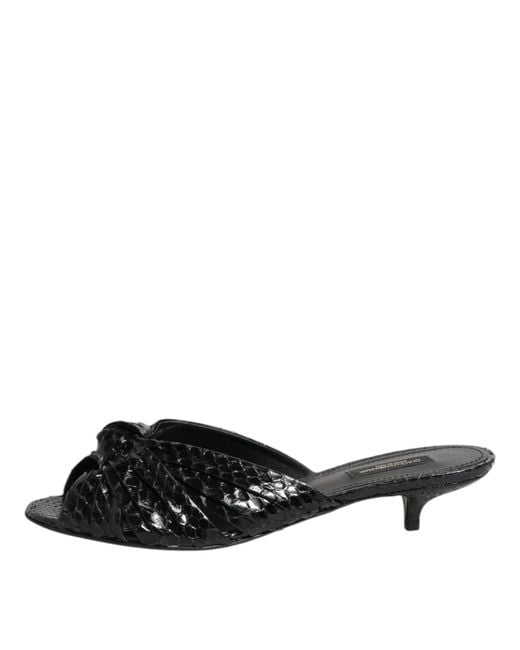 Dolce & Gabbana Black Leather Heels Slides Sandals Shoes Python