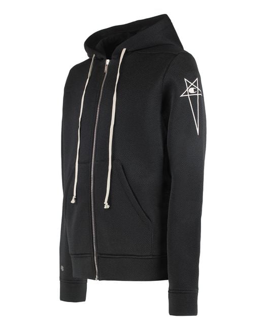 Rick Owens Black X Champion Full Zip Hoodie Polyester for men
