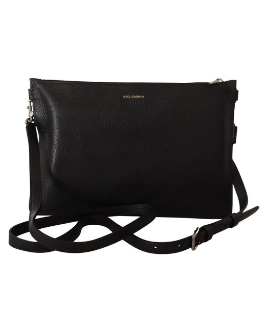 Dolce & Gabbana Black Elegant Leather Sling Shoulder Bag for men