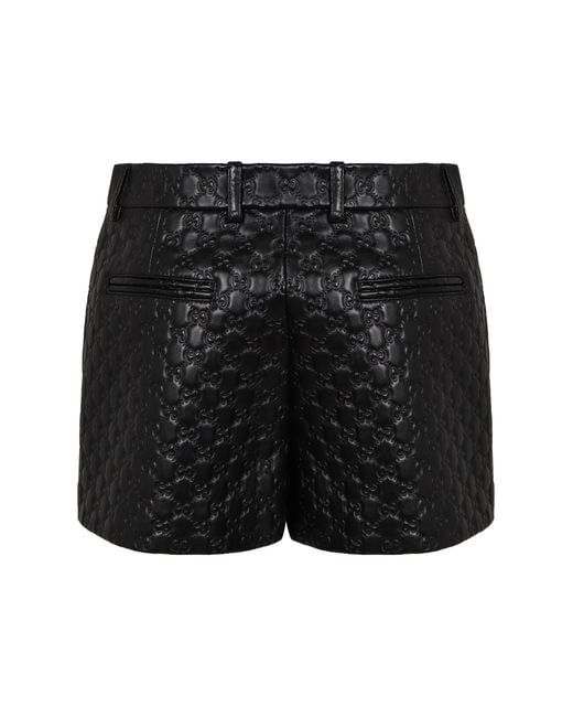 Gucci Black Leather High-Waist Embossed Shorts
