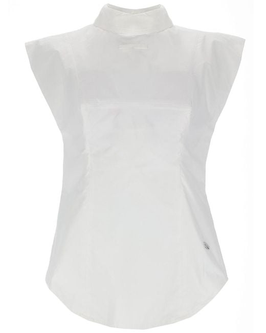 Jean Paul Gaultier White Sleeveless Inverted Shirt Cotton