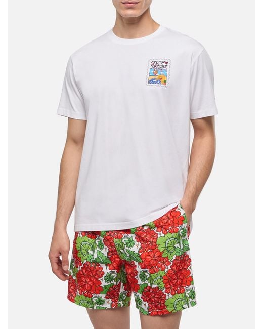 Mc2 Saint Barth White Cotton T-Shirt With Spritz Damore Print for men