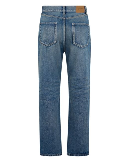 Saint Laurent Blue Cropped Denim Jeans Cotton Straight-Leg
