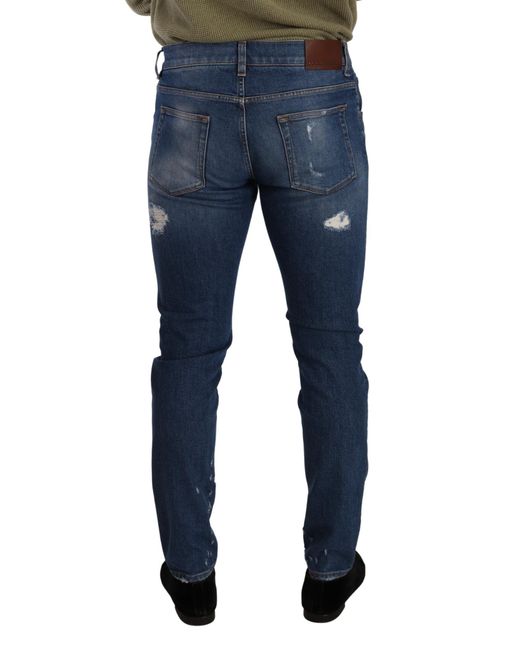 Dolce & Gabbana Blue Elegant Distressed Slim Fit Denim Jeans for men