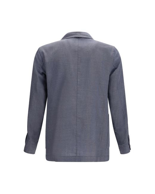 Finamore 1925 Blue Cotton And Silk Blend Jacket for men
