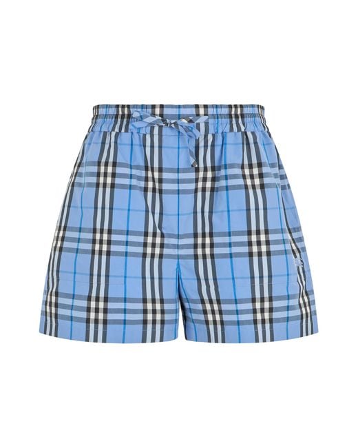 Burberry Blue Shorts Check Cotton