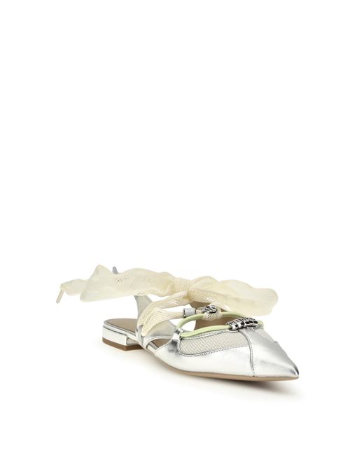Pinko White Metallic Leather Gianira Ballerinas Calf Bos Taurus