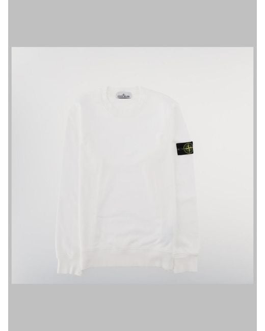 Stone Island White Sweatshirt With Logo Patch, Cotton Sweatshirts for men