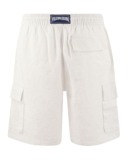 Vilebrequin White Linen Cargo Bermuda Shorts for men