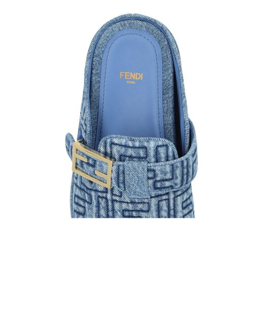 Fendi Blue Slippers With Logo