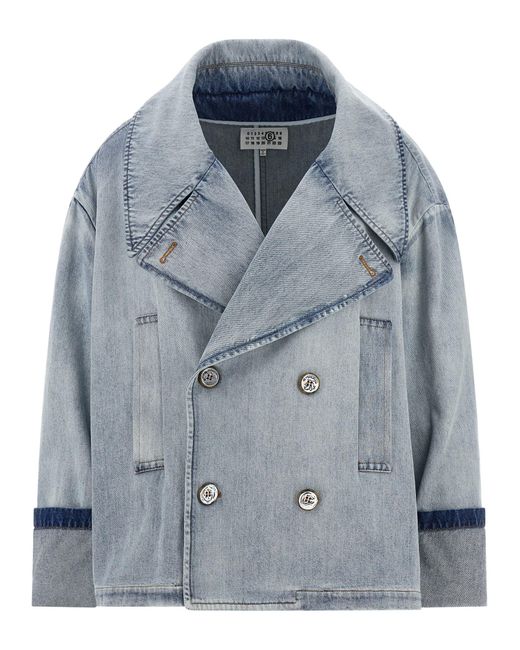 MM6 by Maison Margiela Blue Double-Breasted Jacket Cotton Down Jacket, Parka, Casual